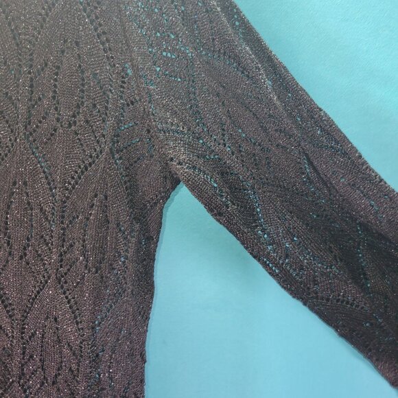 Magaschoni Black Lattice Knit V-Neck Long-Sleeve Sweater Top Womens Size M - Picture 4 of 11